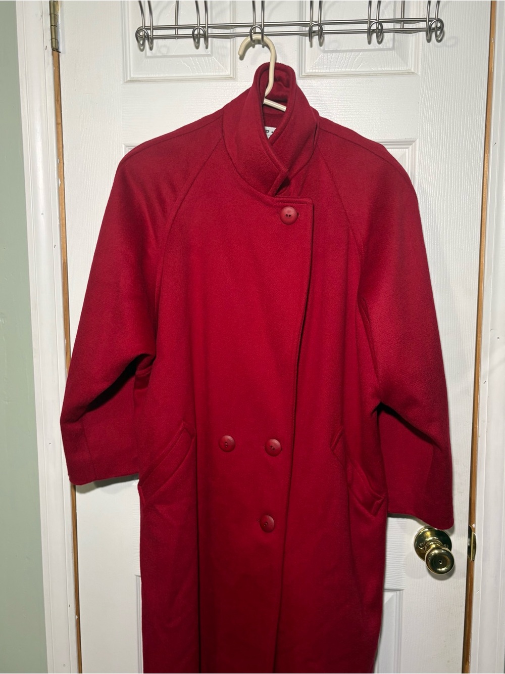 Classic Red Double-Breasted Wool Trench Coat - Picture 4 of 5